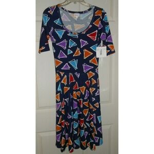 NEW Lularoe Nicole Dress Geometric Patterns Triangles Dark Navy Blue S Small